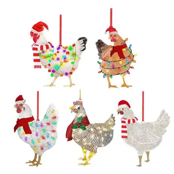 Забавный Акриловый Рождественский Набор украшений из курицы, Семейный Шарф, Подвесное Украшение из Курицы, Шарф, Украшение из Курицы, Подвесное украшение на Рождественскую Елку