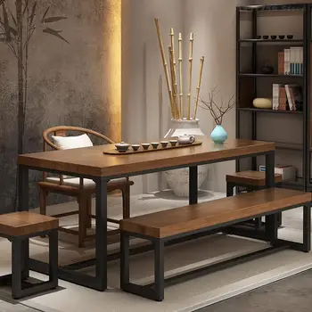 Современная комбинация стола для переговоров в офисе и стула, Бытовой чайный столик из массива дерева, Новый китайский Чайный столик в стиле ретро, Скамейка, Короткий Табурет