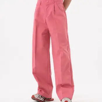 A2466 Розовый пояс с красной розой, декоративный дизайн, повседневные брюки, костюмные брюки, мужские свободные прямые брюки, широкие брюки, ощущение падения, высокая мода