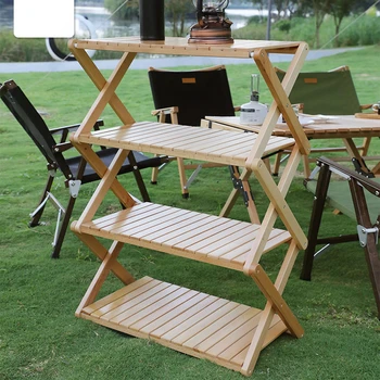 50-сантиметровый Складной походный стол для пикника, Переносной многослойный бамбуковый стеллаж для хранения, Деревянный стол большой емкости, Туристическая мебель