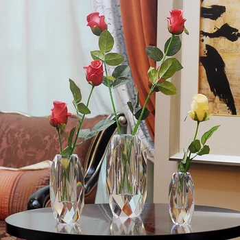 Европейская Прозрачная настольная ваза из хрусталя K9 Маленькая Средняя Большая Для цветочной ветки ручной работы, блестящий Роскошный Домашний декор Jardiniere