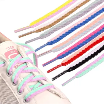 Двухцветные плоские шнурки Классические тканые кроссовки с вырезами, шнурки из цветного блока, плоские шнурки, подходящие для всех видов обуви, кружева для взрослых и детей