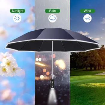 1 шт. усиленный зонт для мужчин, солнечный, дождливый, автоматические обратные ветрозащитные зонты со светодиодной подсветкой, 3-х Складной зонт для женщин