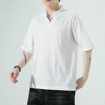 Летнее качественное свободное хлопчатобумажное белье Белая китайская модная одежда большого размера Зеленые футболки в стиле Тан Винтажная блузка в восточном стиле
