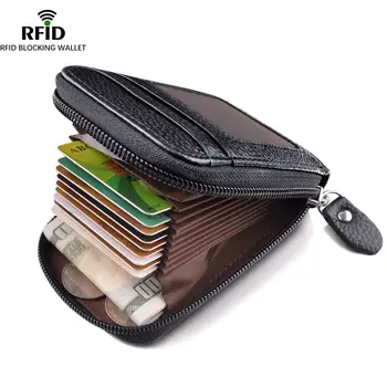 Мужской кошелек из натуральной кожи, держатель для кредитных карт, RFID-блокировка, молния, тонкий фасон, сумки для хранения карточек нового дизайна