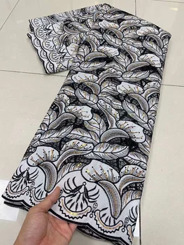 африканская кружевная ткань 2023, высококачественный 5-ярдовый тюлевый материал с сетчатым цветком, светло-серая фабричная одежда цвета слоновой кости
