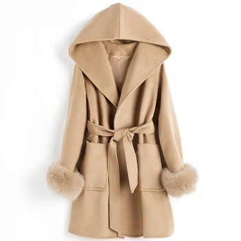 Женские шерстяные куртки Hwitex, меховое пальто, трендовые пальто с рукавами из лисьего меха, минималистичные зимние шерстяные пальто HW2091