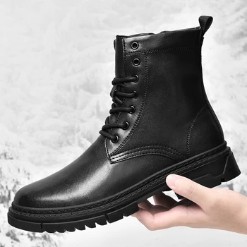 Повседневная обувь, мужские Брендовые Дизайнерские мужские Роскошные Ковбойские ботинки, Зимняя обувь на платформе, Черные ботильоны, Короткие Плюшевые мужские ботинки для мотокросса