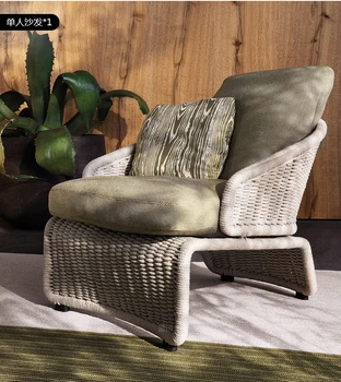 Скандинавская мягкая модель дома открытый ротанговый диван на балконе солнцезащитный диван-кресло открытый сад во внутреннем дворе ротанговый стул