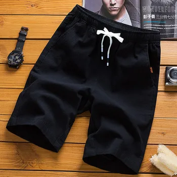Мужские шорты 2023 Летние Тонкие льняные Однотонные повседневные пляжные короткие брюки с эластичной резинкой на талии, дышащие спортивные шорты для фитнеса