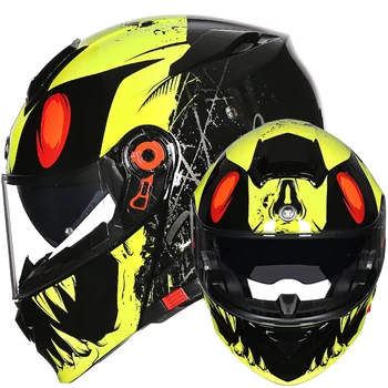 Мужской мотоциклетный шлем с двойными линзами, шлем для подтяжки лица, противотуманные линзы, Всесезонный Полностью закрывающий мотоциклетный шлем capacete de moto