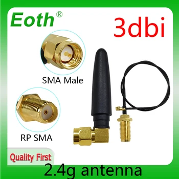 EOTH 1 2шт 2.4g антенна 3dbi sma мужской wlan wifi 2.4 ГГц антенна IPX ipex 1 SMA женский удлинитель с косичкой iot модуль antena