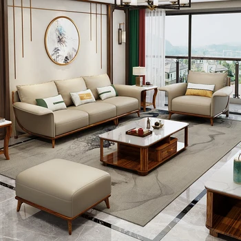 Кожаный диван из массива дерева в китайском стиле, современный роскошный диван для гостиной из черного дерева, полная комбинированная мебель