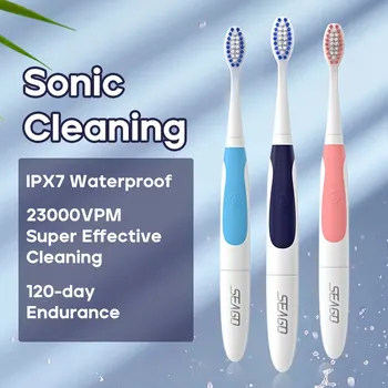 Зубная щетка Seago Электрическая с 2 насадками для щеток Водонепроницаемая IPX7 Тонкая, легко переносимая для путешествий щетка для взрослых 3 цвета SG920
