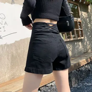Короткие женские брюки, обтягивающие женские шорты, черные узкие джинсы с высокой талией, сексуальные наряды из денима, горячая дизайнерская одежда XL