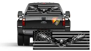 Черно-белый белоголовый орлан с американским флагом, перфорированная графическая наклейка на заднее стекло, виниловый пикап Campers
