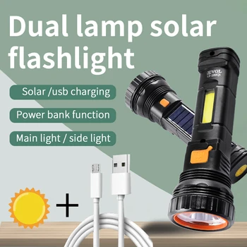 Высококачественный светодиодный фонарик на солнечной батарее ABS с ярким боковым освещением, перезаряжаемый ручной фонарик USB