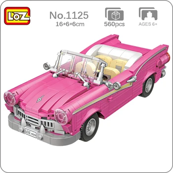LOZ 1125 Модель Автомобиля Розовый Ретро Кабриолет Гоночный Открытый Автомобиль Кабриолет Мини Блоки Кирпичи Строительная Игрушка Для Детей Подарок Без Коробки