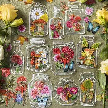 Новая прозрачная бутылка с растительным цветочным фоном, наклейки Kawaii, винтажные принадлежности для скрапбукинга, декоративные канцелярские наклейки