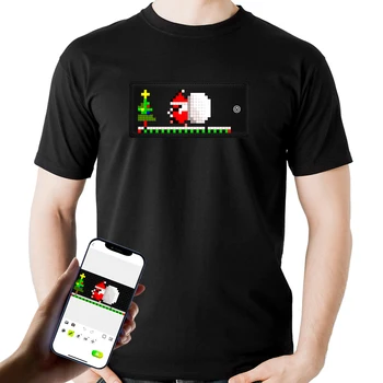 Программируемая светодиодная футболка со светящейся прокруткой, настраиваемая анимация текста, управление приложением, перезаряжаемая светодиодная футболка, праздничная рубашка