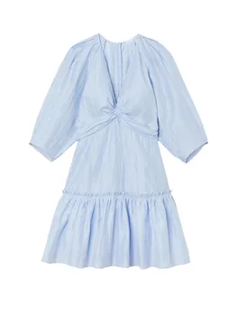 Французское женское мини-платье с V-образным вырезом и оборками, Новое летнее женское удобное повседневное бальное платье с рукавом три четверти