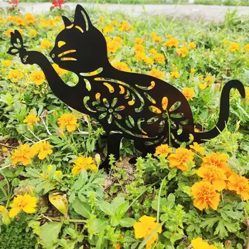 Декоративный садовый Знаковый кол Уникальный красивый переносной декор для кола, очаровательный художественный кол в форме черной кошки для сада