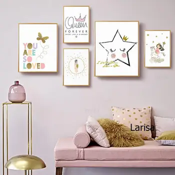Декор комнаты для девочек, мультяшные настенные рисунки для домашнего дизайна, плакаты 