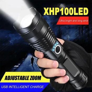 Мощный светодиодный фонарик XHP100, перезаряжаемый 4-ядерный фонарик с зумом, Usb Ручной фонарь для кемпинга, наружного и аварийного использования