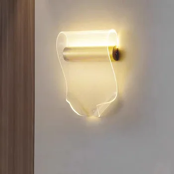 Прозрачные акриловые светодиодные настенные светильники для дома в стиле ар-деко, для прохода по лестнице, гостиной, спальни, бра, Креативная лампа из золотого металла, Прямая доставка