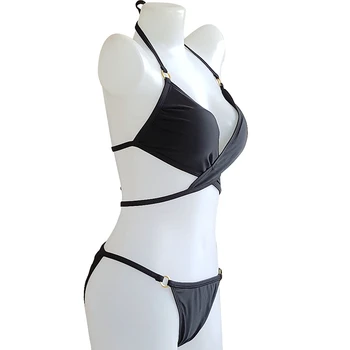 Бикини, купальный костюм, купальники, комплект из двух предметов, бикини с подкладкой для груди для женщин, Girl Lady, черный DK65