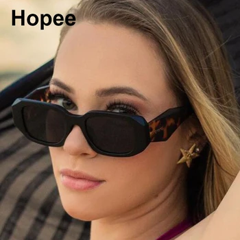 Винтажные многоугольные квадратные солнцезащитные очки Женская мода Ретро Бренд Дизайнер Прямоугольник Маленькие солнцезащитные очки Мужские Классические черные очки UV400