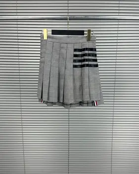 Высококачественная плиссированная юбка TB для женщин, новая тонкая повседневная юбка в птичью клетку, нерегулярная юбка