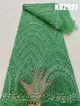 Кружевная ткань ручной работы, расшитая бисером, свадебное платье для женщин 2023 Невесты, французская сетка, расшитая золотым бисером, кружевная ткань с жемчужным бисером для вечеринки KB2927