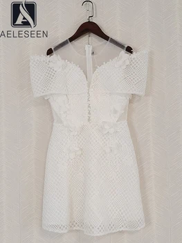 Дизайнерское женское кружевное платье AELESEEN, весна-лето, сетчатый цветок с открытыми плечами, вышивка, 3D аппликации, тонкая мини-вечеринка