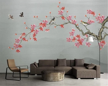 beibehang Настраивает современный новый китайский стиль с ручной росписью цветов, птиц, цветущей сливы на фоне обоев papel de parede