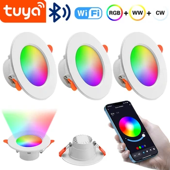 Tuya LED Downlight Прожектор с регулируемой яркостью Bluetooth Smart Ceiling Light APP Пульт дистанционного управления Smart Light Bulb Работа с Alexa Google