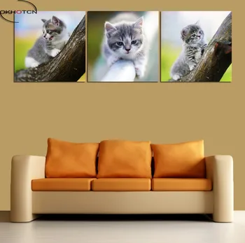 Детская серая кошка без рамки, 3 шт. /компл., принты, настенное искусство, современный плакат, картина на холсте, Картины животных в гостиной, без рамки