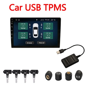 USB TPMS Датчик Система Контроля Давления В Шинах для Автомобиля Android Навигационный Плеер 4 Внутренних Внешних Датчика Беспроводная Передача