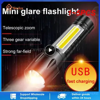 1 ~ 5ШТ Мини-перезаряжаемый светодиодный фонарик COB + XPE Портативный фонарь для кемпинга, фонарь с масштабируемым фокусным расстоянием, тактический фонарик с ручкой