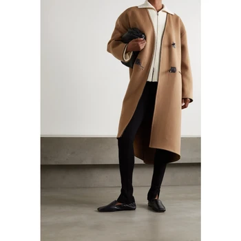 2021 Осенне-Зимнее Новое Женское Шерстяное пальто с V-образным вырезом и Металлической пряжкой Ручной работы, сшитое вручную