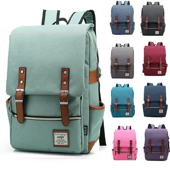 Винтажный 16-дюймовый рюкзак для ноутбука Женские холщовые сумки Мужские холщовые рюкзаки для путешествий и отдыха Ретро Повседневная сумка Школьные сумки для подростков