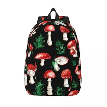 Мужской женский рюкзак большой емкости Школьный рюкзак для студентов Акварельно-красный грибной школьный рюкзак