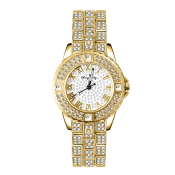 Роскошный Набор часов с кварцевым браслетом из Розового золота, Женские Часы с Бриллиантовым циферблатом и римской цифрой, Женские Часы Montre Femme