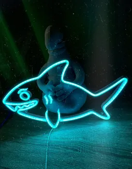 Baby Shark Светодиодная неоновая вывеска Морской знак Акула Световое украшение Декор стен детской комнаты Ночник Вывеска для спальни Подарок на день рождения