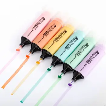 6 ШТ маркеров-хайлайтеров, 6 флуоресцентных цветов миндального ореха, высококачественный прямоугольный маркер, канцелярские принадлежности для студентов, школьное художественное использование