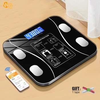 Умные беспроводные цифровые весы для измерения веса в ванной, анализатор состава тела с приложением для смартфона, совместимым с Bluetooth.