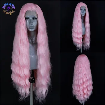 Бесплатная часть Peruque 13x3 Синтетический парик на кружеве Волна Воды Прозрачный парик на кружеве Розовый парик для косплея для женщин