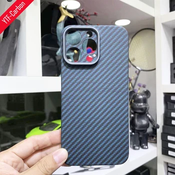 YTF-carbon Blue Чехол для телефона из чистого углеродного волокна для iphone 14 case с мелким отверстием для камеры, защита от падения, чехол для iphone 14 Pro Max shell