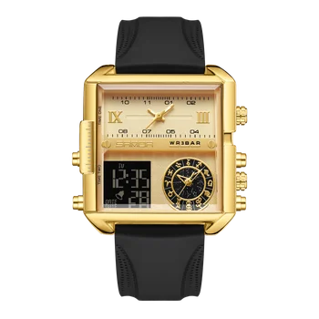 Модные Мужские часы Sanda Top Brand С Квадратным циферблатом и тремя дисплеями, Многофункциональные Электронные Мужские Кварцевые Электронные часы с двойным механизмом, Мужские часы