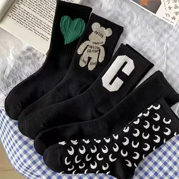 Носки 5 шт., детские черные носки среднего размера, осенне-зимние новые модные носки Ins, женские носки в стиле японской моды аниме
